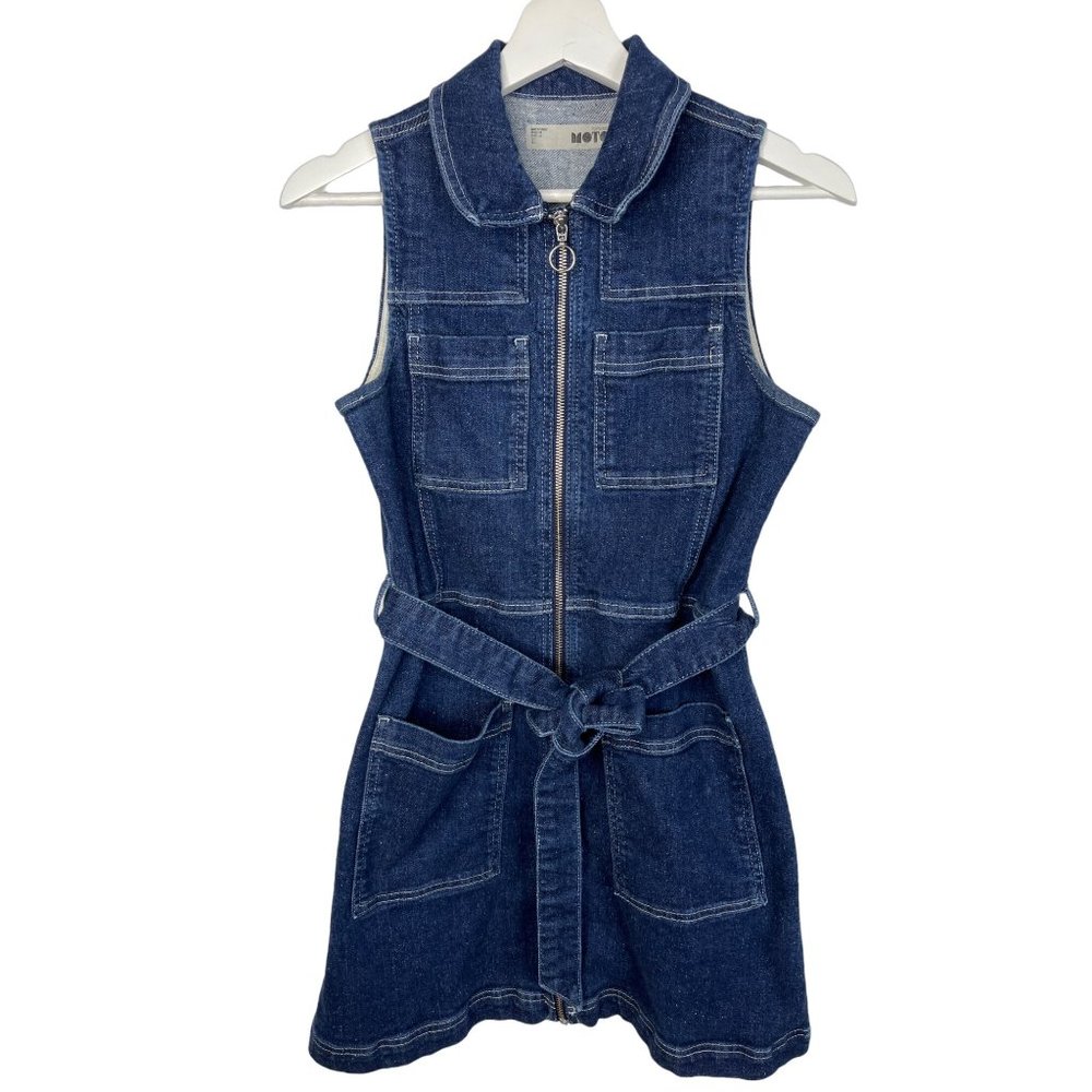 Topshop Dark Blue Denim Mini Dress with Belt